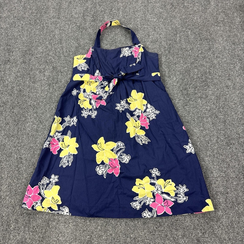 Lilly Pulitzer Dress Women 10 Blue Floral Halter A Line Sundress Bow Cotton Mini